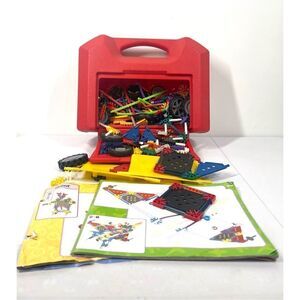 Vintage Kinex K’NEX Building Pieces and Red Hard Shell Cases 1990s Manuals